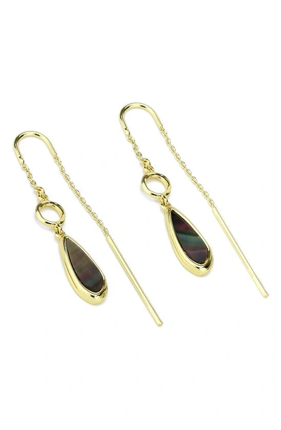 Covet Grey Mother-of-pearl Threader Earrings In Gold