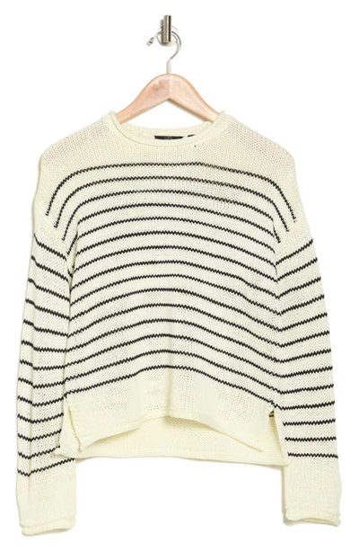 Rdi Stripe Crop Pullover Sweater In Winter White/ Black