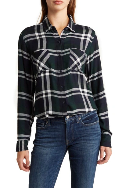 Lucky Brand Plaid Split Back Button-up Shirt In Navy Multi