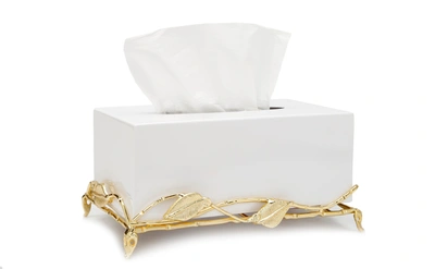 Classic Touch Decor White Tissue Box On Gold Leaf Design Base