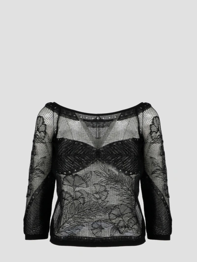 Alberta Ferretti Viscose Net Knit Top In Black