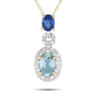 Non Branded 14k Yellow Gold 0.08ct Diamond, Aquamarine, And Sapphire Necklace Pd4-16183yaqsa