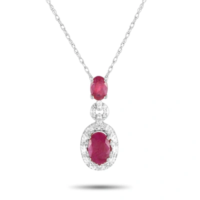Non Branded Lb Exclusive 14k White Gold 0.08ct Diamond And Ruby Necklace Pd4-16183wru