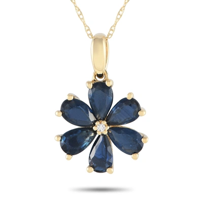 Non Branded Lb Exclusive 14k Yellow Gold 0.01ct Diamond And Sapphire Flower Necklace Pd4-15845ysa