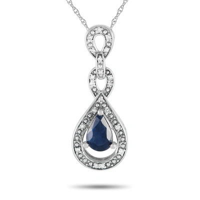 Non Branded Lb Exclusive 14k White Gold 0.08ct Diamond And Sapphire Pendant Necklace Pd4-16318wsa