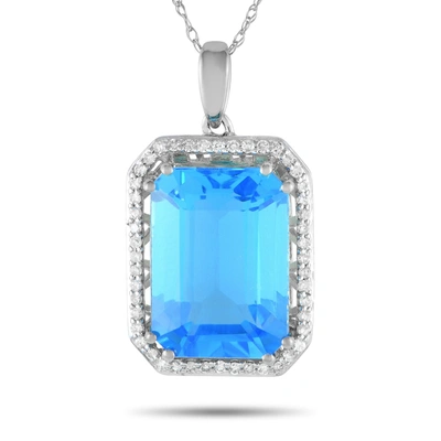 Non Branded Lb Exclusive 14k White Gold 0.20ct Diamond And Blue Topaz Necklace Pd4-15513wbt