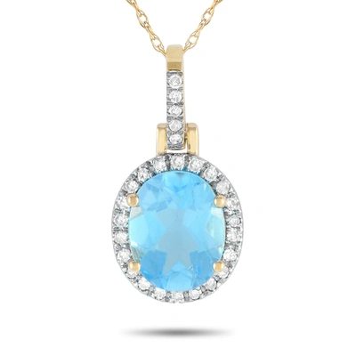 Non Branded Lb Exclusive 14k Yellow Gold 0.13ct Diamond And Blue Topaz Oval Pendant Pd4-15500ytb