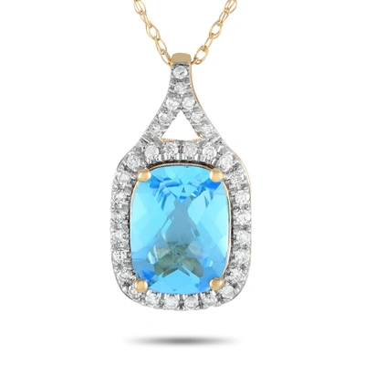Non Branded Lb Exclusive 14k Yellow Gold 0.13ct Diamond And Blue Topaz Necklace Pd4-15472ybt