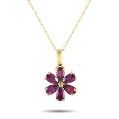 Non Branded Lb Exclusive 14k Yellow Gold 0.01ct Diamond And Rhodolite Flower Necklace Pd4-15845yrhod