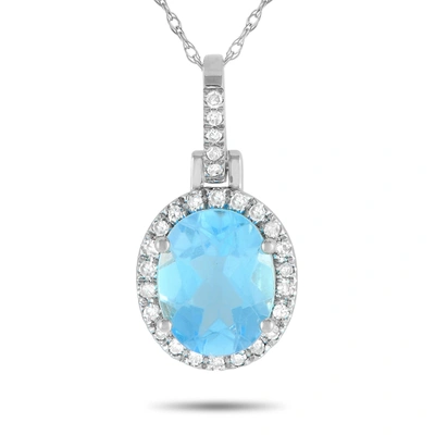 Non Branded Lb Exclusive 14k White Gold 0.13ct Diamond And Blue Topaz Pendant Necklace Pd4-15500wtb