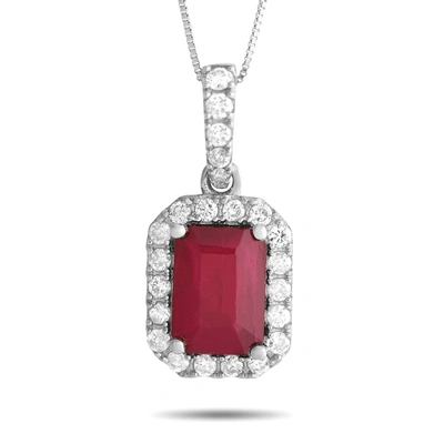 Non Branded Lb Exclusive 14k White Gold 0.20ct Diamond And Ruby Pendant Necklace Pd4-15910wru