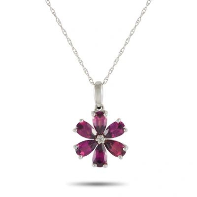 Non Branded Lb Exclusive 14k White Gold 0.01ct Diamond And Rhodolite Flower Necklace Pd4-15845wrhod