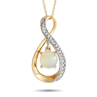 Non Branded Lb Exclusive 14k Yellow Gold 0.03ct Diamond And Opal Pendant Necklace Pd4-15537yop
