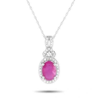 Non Branded Lb Exclusive 14k White Gold 0.15ct Diamond And Ruby Pendant Necklace Pd4-15738wru