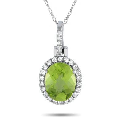 Non Branded Lb Exclusive 14k White Gold 0.13ct Diamond And Peridot Oval Pendant Necklace Pd4-15500wpe