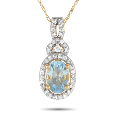 Non Branded Lb Exclusive 14k Yellow Gold 0.15ct Diamond And Aquamarine Necklace Pd4-15738yaq
