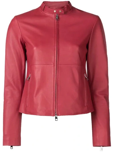 Emporio Armani Fitted Biker Jacket In Red