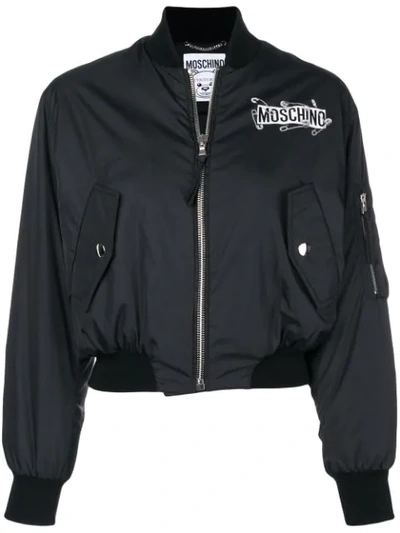 Moschino Safety Pin Teddy Bomber Jacket In Black