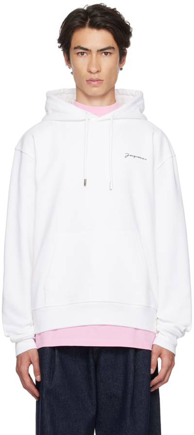 Jacquemus Embellished Organic-cotton Hoodie For Men In White