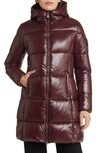 Save The Duck Ines Water Repellent Hooded Quilted Longline Coat In Burgundy Black