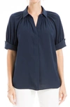Max Studio Textured Puff Sleeve Blouse In Navy