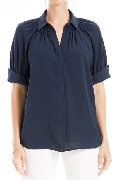 Max Studio Textured Puff Sleeve Blouse In Navy