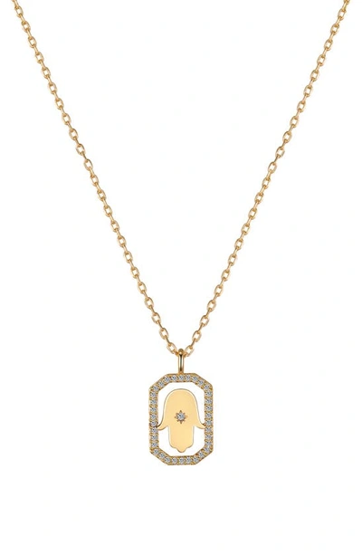 La Rocks Cz Hamsa Pendant Necklace In Gold