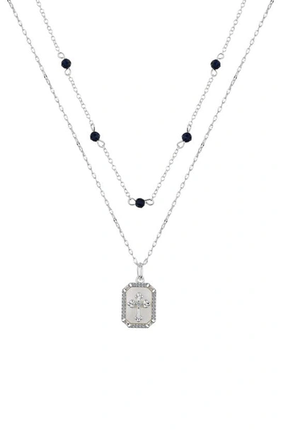 La Rocks Cz & Mother Of Pearl Cross Pendant Necklace