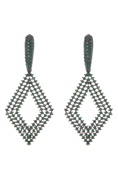 Tasha Pavé Crystal Geometric Drop Earrings In Jet Emerald