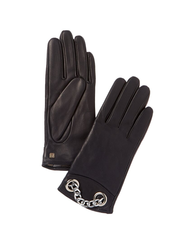Bruno Magli Chain Cuff Cashmere-lined Leather Gloves In Blue