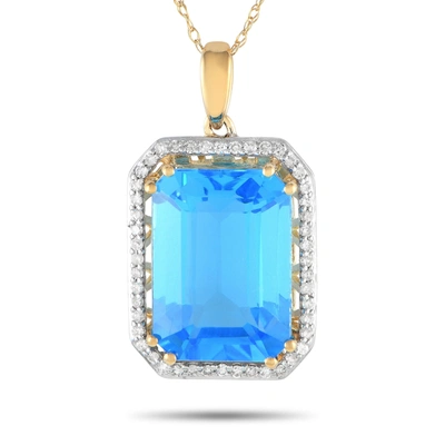 Non Branded Lb Exclusive 14k Yellow Gold 0.20ct Diamond And Blue Topaz Necklace Pd4-15513wbt