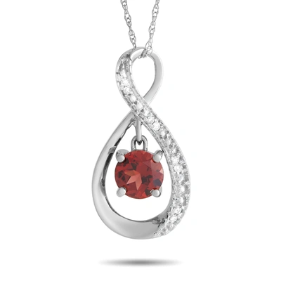 Non Branded Lb Exclusive 14k White Gold Diamond And 0.03ct Garnet Pendant Necklace Pd4-15537wga