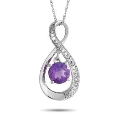 Non Branded Lb Exclusive 14k White Gold 0.03ct Diamond And Amethyst Pendant Necklace Pd4-15537wam