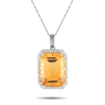Non Branded Lb Exclusive 14k White Gold 0.20ct Diamond And Citrine Pendant Necklace Pd4-15513wcit