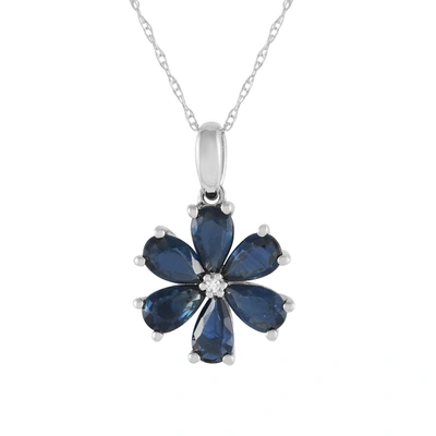 Non Branded Lb Exclusive 14k White Gold 0.01ct Diamond And Sapphire Flower Pendant Necklace Pd4-15845wsa