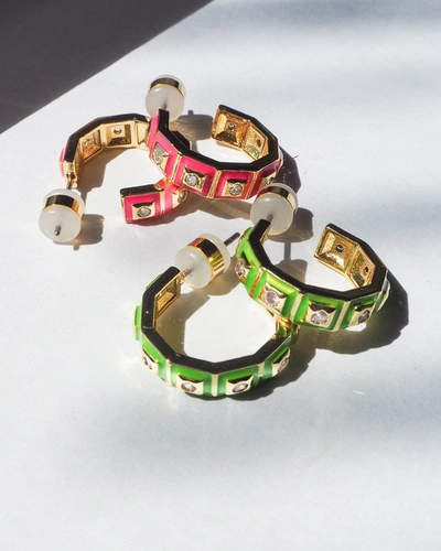 Luv Aj Mini Pyramid Stud Hoops- Bright Green- Gold