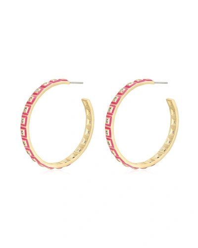 Luv Aj Xl Pyramid Stud Hoops- Hot Pink- Gold