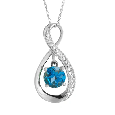 Non Branded Lb Exclusive 14k White Gold 0.03ct Diamond And Topaz Pendant Necklace Pd4-15537wbt