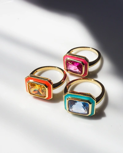 Luv Aj Bezel Statement Ring- Turquoise- Gold