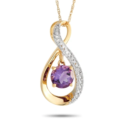 Non Branded Lb Exclusive 14k Yellow Gold 0.03ct Diamond And Amethyst Pendant Necklace Pd4-15537yam
