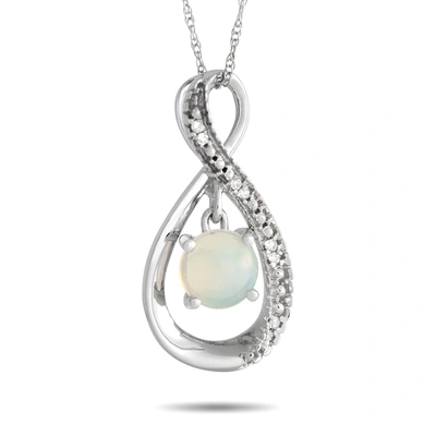 Non Branded Lb Exclusive 14k White Gold 0.03ct Diamond And Opal Pendant Necklace Pd4-15537wop