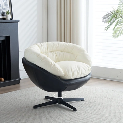 Simplie Fun Two Tone Modern Comfy Accent Round 360° Swivel Club Arm Chairs Swivel Barrel Chair