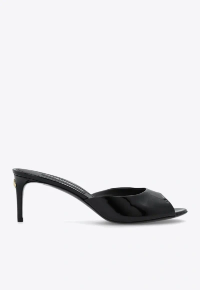 Dolce & Gabbana 75 Open-toe Patent Leather Mules In Black