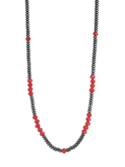 King Baby Studio American Voices Glass Bead Necklace In Silver Red