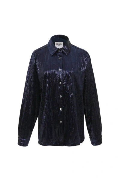 Frnch Maelle Sequin Blouse In Blue Marine