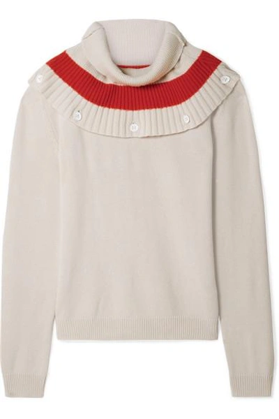 Tomas Maier Convertible Striped Cashmere Sweater In Cream
