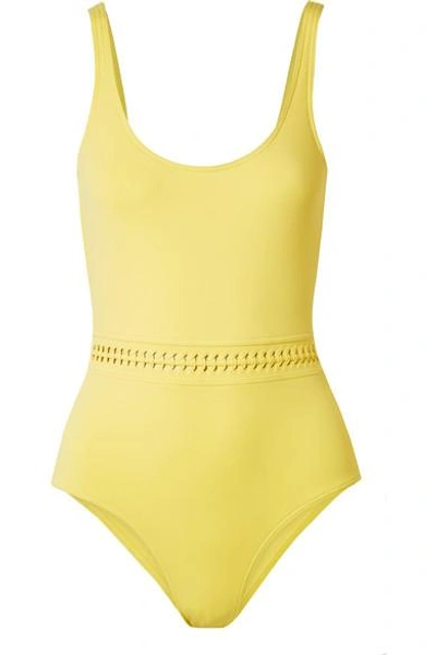 Eres Close Up Blurry Braid-trimmed Swimsuit In Yellow