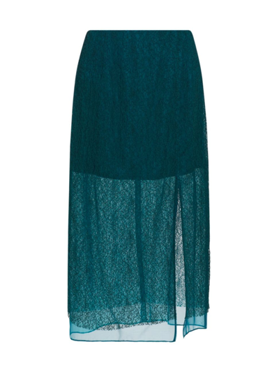 Jason Wu Women's Geometric Cotton-blend Lace Layered Midi-skirt In Ocean Seagreen