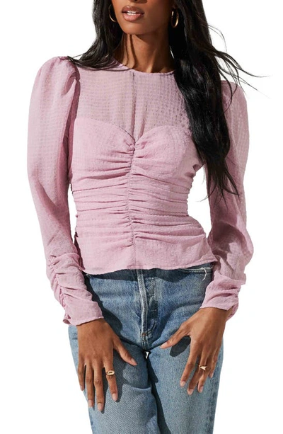 Astr Dalma Textured Ruched Long Sleeve Top In Pink