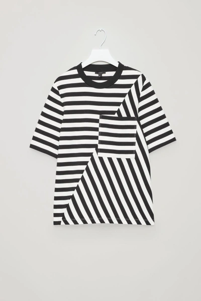Cos Mismatched Striped T-shirt In Black